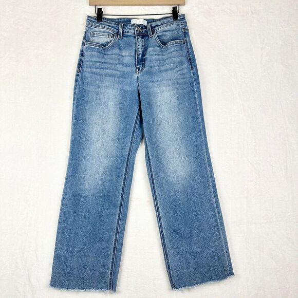 Vervet Dad Jean Size 28 High Rise Ankle Wide Leg Stretch Medium Wash Raw Hem - Picture 2 of 7